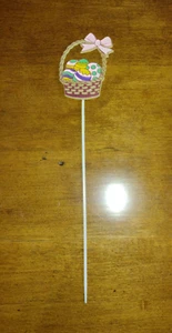 Vintage Plastic Metallic Easter Basket with Eggs Flower Pick - Picture 1 of 4