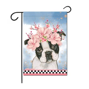Boston Terrier Floral Garden Flag Double Sided 12 x 17 in. - Picture 1 of 1