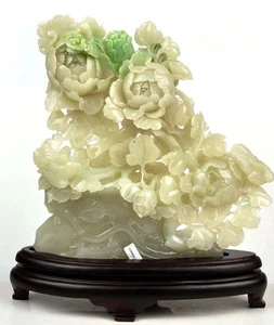 Natural Hetian White Nephrite Jade Flower Statue Carving Sculpture w Certificate - Picture 1 of 10