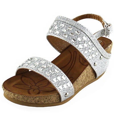 Nuevas sandalias elásticas niñas niños piedras plateadas confort casual puntera abierta verano Foto 1 de 4