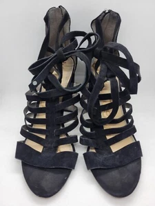 Sam Edelman Yarina Black Lace Up Suede Open Toe Heeled Sandals Size 8.5 - Picture 1 of 6