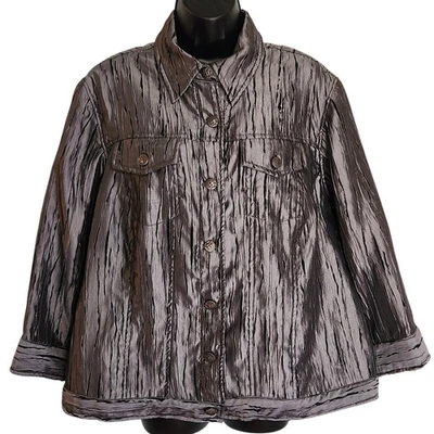 Ruby Rd. Crinkle Button Down Shirt Jacket Collared Bronze Size 16W - Image 1 of 4