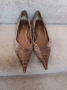 Gregory Dazz Brazil Brown/Gold/Bronze Snakeskin Kitten Heel Sz 10 - Picture 1 of 4