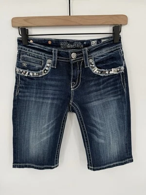 Pantalones Cortos de Jean MISS ME Niñas Denim Bermudas Talla 12 JK5755M6 Embellecidos Foto 1 de 4