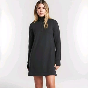 Athleta West Town Dress Black Quarter Zip Athleisure Short Thumb Holes Sz Small - Picture 1 of 14