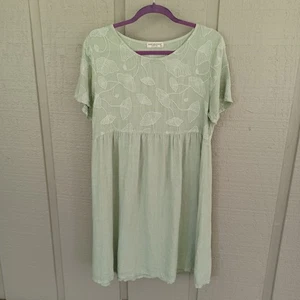 Terzo Millennio Linen Embroidered Dress Size S Women Preppy Short Sleeve In Sage - Picture 1 of 11