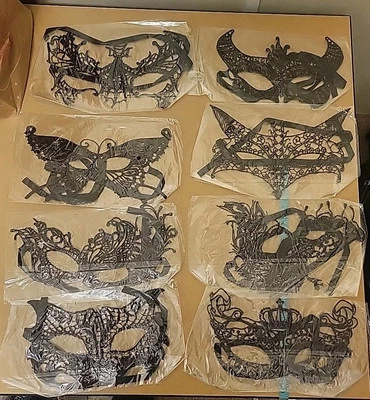 8 Black Lace Animal Masquerade Masks With Black Tie Ribbon - Image 1 of 4