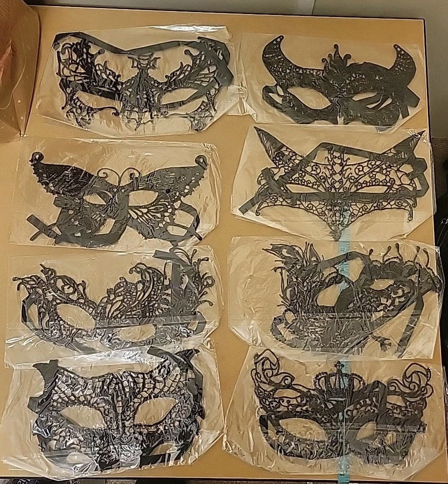 8 Black Lace Animal Masquerade Masks With Black Tie Ribbon - Image 1 of 4