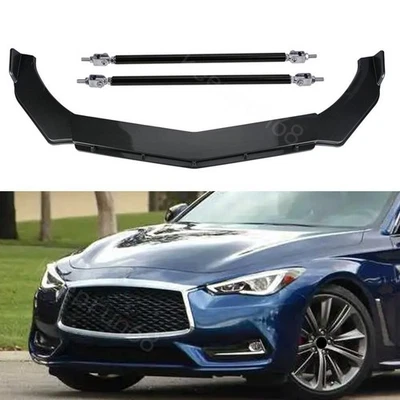 Carbon Fiber Front Bumper Lip Spoiler + Strut Rods For INFINITI Q50 Q60 Q70 QX50 Foto 1 de 4