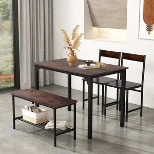 Industrial Bar Table Bench 2 Stools Chairs Kitchen Vintage Breakfast Dining Set - Picture 1 of 20