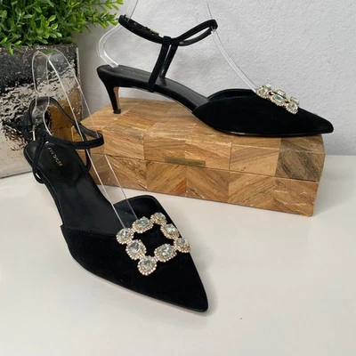 Ann Taylor черная замша вкратце носок котенок каблук туфли украшенный размер 8,5 - Изображение 1 из 4