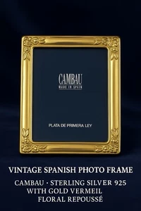 Vintage Spanish Photo Frame • CAMBAU • Sterling Silver 925 with Gold Vermeil - Picture 1 of 12