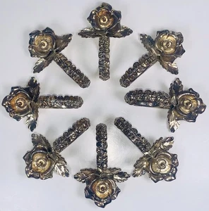 Napkin Rings Princess House Vintage Rose Metal Set of 8 1980s Floral 3.5” - Picture 1 of 7
