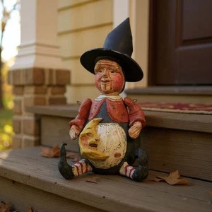 Poliwoggs Halloween Witch American Folk Art 7.25" Primitve Style Figure Retired - Picture 1 of 5