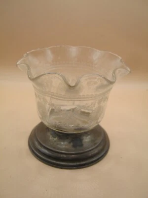Birmingham 1919 PESADO plata esterlina y vidrio grabado cuenco/florero/votivo Foto 1 de 4