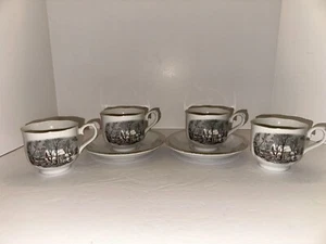Set of 4 Avon Currier & Ives Winter Scene Tea Cup (Scalloped) & 2 Saucers - Picture 1 of 9