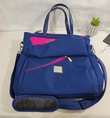 DVF Studio Womens Blue Tote Bag Double Handle Crossbody Strap Pink Accent - Image 1 of 4