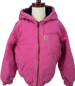 Carhartt Pink Hooded Full Zip Jacket Youth Girls Med (10-12) Canvas - Picture 1 of 13