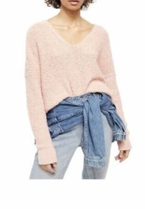 Free People Finders Keepers V Neck Fuzzy Sweater Peach Size Small NWT $108 - Picture 1 of 10
