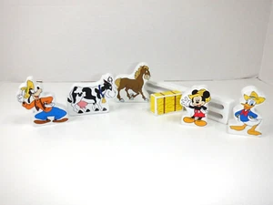 Disney Wood Farm Pieces Parts Goofy Donald Mickey Donald Cow Fence -Hay Lot of 7 - Picture 1 of 10