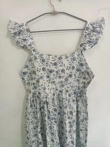 Short Dress Without Sleeves Fril Design Cotton Dress Jaipuri Hand Block Print - Picture 1 of 11