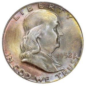 1952 Franklin Silver Half Dollar PCGS MS 65 FBL CAC End Roll Album Toned Toning - Picture 1 of 7