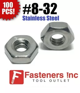 (Cantidad 100) #8-32 Tuercas hexagonales con acabado de acero inoxidable 304 / 18-8 - Imagen 1 de 2