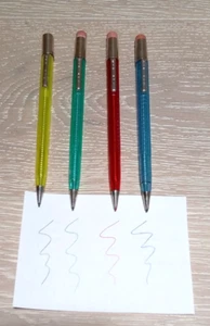 4 Vtg Scripto Mechanical Twist Pencil Yellow, Blue, Red & Turquoise Translucent - Imagen 1 de 8