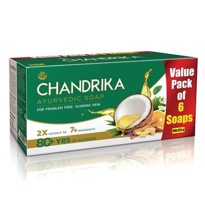 Chandrika Ayurvedic Soap Classic| Radiant Skin| For All Skin Types| 125g x 6 - Image 1 of 4
