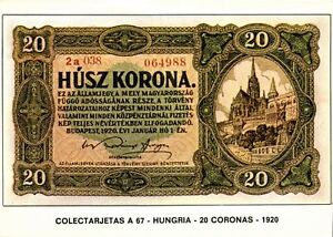 hungary, Husz 20 Korona 1920, BANKNOTES Modern Money Postcard