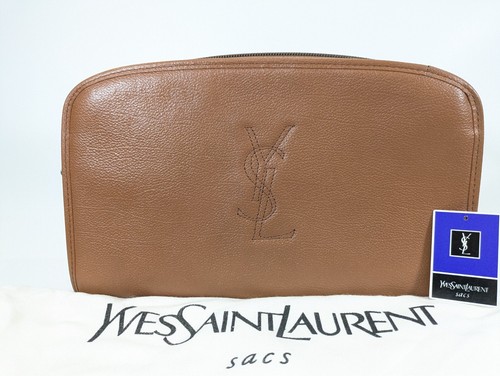 SAINT LAURENT (YSL) Borsa s pochette Yves Saint Laurent pelle marrone zip YSL autentica