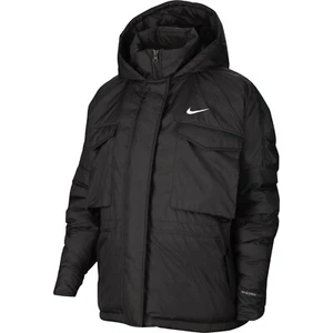 Nike Black Jacket White Swoosh Logo Oversized Insulated Coat Women Size Small - Picture 1 of 7