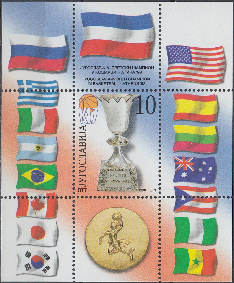 Yugoslavia S/S Ganador Campeonato Mundial de Baloncesto 1998 MNH-8 Euro Foto 1 de 1