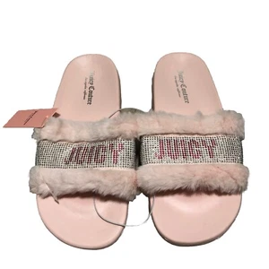 Juicy Couture Slide Slippers Faux Fur Crystals Blush Pink Womens Size 8 - Picture 1 of 6