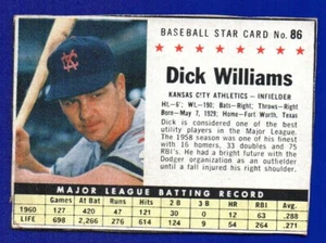 DICK WILLIAMS athletics A'S 1961 POST CEREAL #86 - Picture 1 of 2