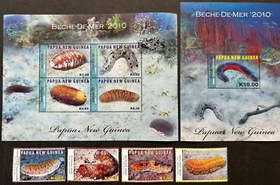 PAPUA NEW GUINEA 2010 - Sea Cucumber  Set of 4 +.MINI SHEET (4 STAMP) + MS MNH - Image 1 of 4