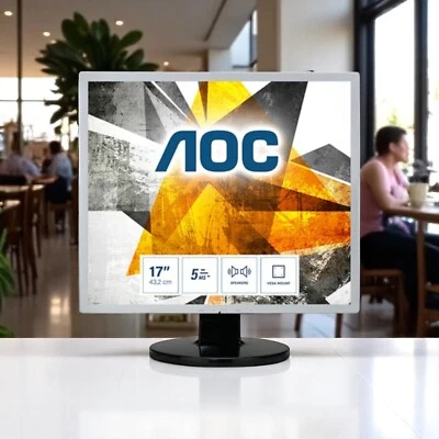 AOC Computer Monitor 17" E719SDA VGA DVI Black Silver LCD Monitor Office Tech - Image 1 of 4