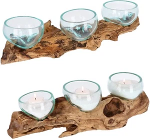 Teelichthalter Glas auf Wurzelholz 40 cm – Handgefertigt – Naturdeko Unikat - Bild 1 von 10
