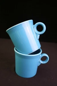 Fiesta Fiestaware Cup 2 Mugs Ring Handle By Homer Laughlin Peacock Blue  - Picture 1 of 6