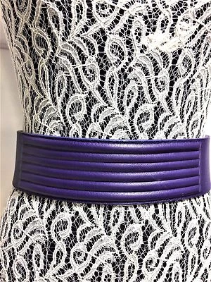 $260 SPORTMAX Cinturón Cierre Trasero Púrpura/Gris Cuero 2 3/8" Ancho Hecho en Italia  Foto 1 de 4