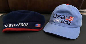 Vintage USA 2002 Olympics Hat/Beret Roots Athletics American Flag Light Blue