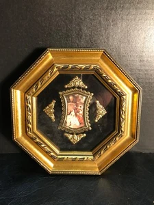 VINTAGE GOLD GILT OCTAGON WALL PLAQUES/ PAINTED 3 LADIES IN A TOWN SQUARE - Picture 1 of 5