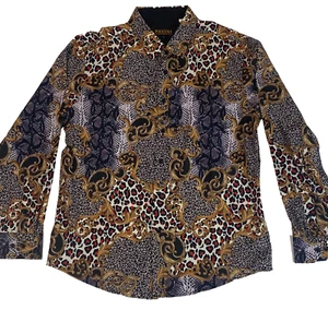 Pavini Men's Shirt L – Baroque Leopard Print Gold Design Long Sleeve Button-Up - Picture 1 of 8