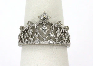 ANILLO DE BANDA DE DISEÑO DE CORONA DE DIAMANTES VANNA K. INTRINCADO DISEÑO CORONA DE ORO BLANCO 18K 6 1/2 - Imagen 1 de 6