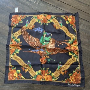 Salvatore Ferragamo Italian 100% Silk Pocket Square w/oriental figures, flowers - Picture 1 of 5