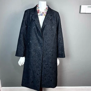 Marina Rinaldi Mantel Trench Gr. 18 Staubtuch schwarz Blumen Jacqard Abend - Bild 1 von 14
