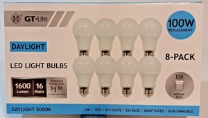 8-Pack 100 Watt Replacement GT-LITE Electric 5000K DAYLIGHT LED 16W E26 Base - Picture 1 of 6