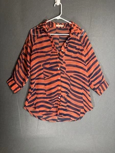 Fun2Fun Bluse Damen klein orange blau transparent Knopfleiste 3/4 Arm Oberteil - Bild 1 von 16