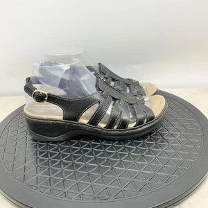 Sandali Clarks donna misura 7,5 scarpe nere pelle punta aperta tacco regolabile - Foto 1 di 10