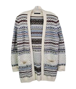 Abercrombie & Fitch Fair Isle Open Cardigan Sweater Pockets Women Small Cashmere - Picture 1 of 9